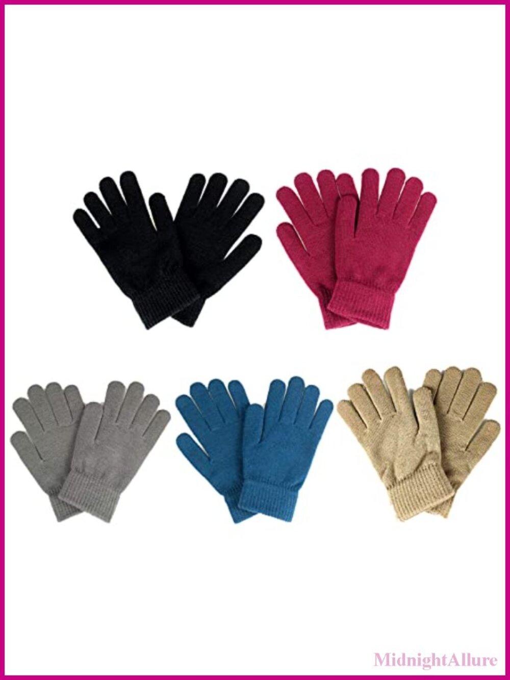 5 Pairs Winter Knit Magic Stretch Gloves Acrylic Spandex Cold Weather